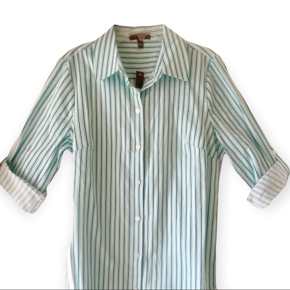 THE LIMITED Womens Calm Sea Convertible Sleeve Stripe Shirt Dress Stretch Cotton - Picture 13 of 16